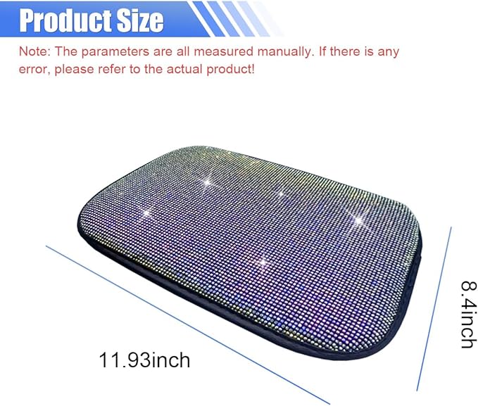11.9''×8.4'' Bling Car Center Console Cover, Crystal Rhinestone Arm Rest Protective Cushion Pad, Diamond Soft Elbow Pillow, Auto Interior Decoration Accessories for Women Girls (Colorful)