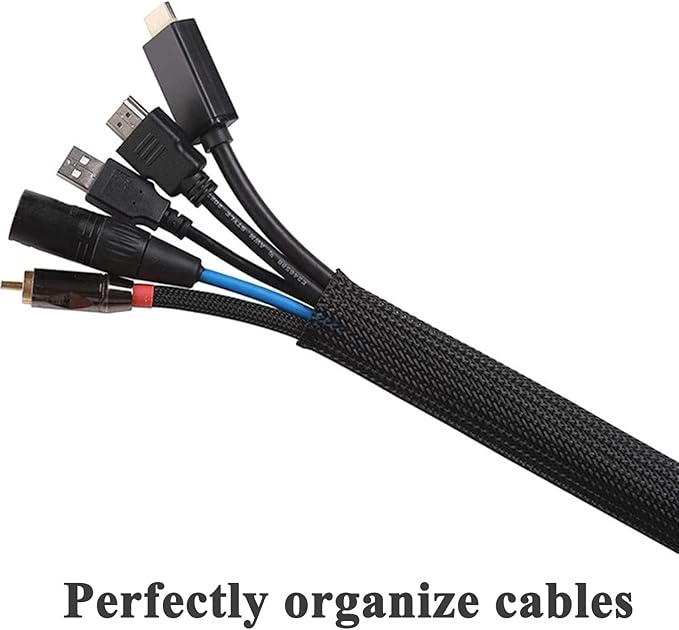 25ft - 1/2 Inch Cable Management Sleeve Protector,Wire Loom PET Expandable Wire Sleeving for Office TV Computer Home Theater Engine Bay Cord Organizer,Protect Cables from Pet Cat Dog Chewing,Black