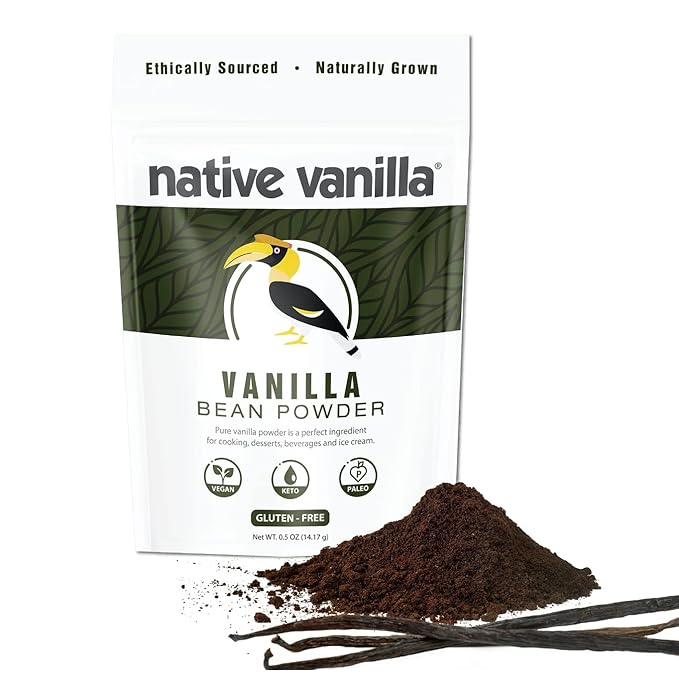Vanilla Bean Powder - 0.5 oz - Premium 100% Pure Ground Vanilla Bean Powder - For Cooking, Baking, Coffee, Smoothies & Desserts - No Fillers or Additives, Raw & Unsweetened - Native Vanilla