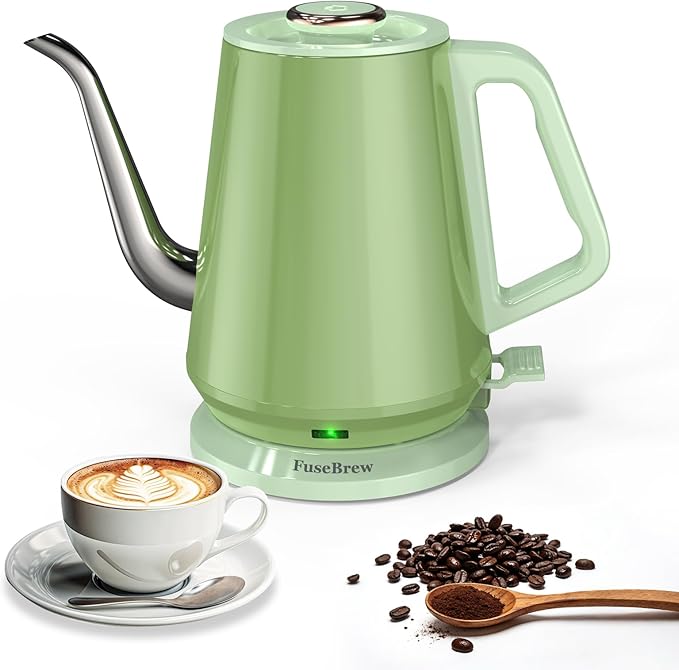 Gooseneck Electric Kettle 0.8L, 1200W Fast Boiling Stainless Steel – Auto Shut-Off, Precision Pour Over Kettle for Coffee & Tea, Ideal for Small Kitchen, RV, Travel (Green)