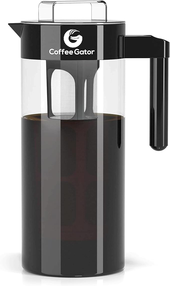 Coffee Gator Cold Brew Coffee Maker - 47 oz Iced Tea and Iced Coffee Maker and Pitcher with Borosilicate Glass Carafe, Filter - Black