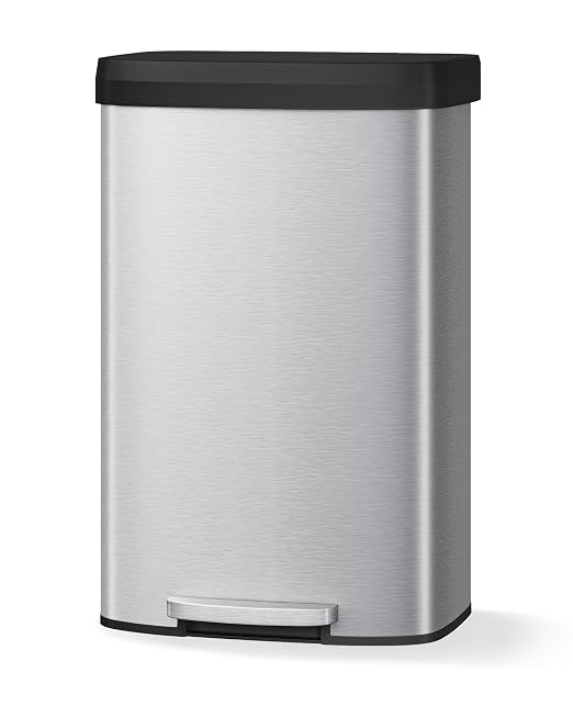 Garvee 21 gal / 80 L Stainless Steel Trash Can with Lid, Large Garbage Can for Kitchen, Rustproof Step-on Kitchen Metal Trash Bin with Liner Rim, Rear Handle, Soft Close Plastic Lid
