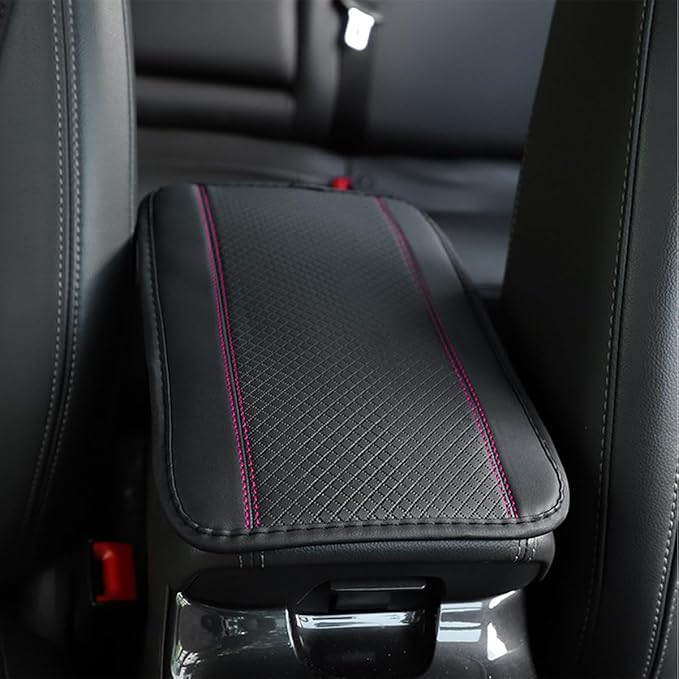 Armrest Pad for Car, PU Leather Auto Center Console Cushion Mat, Four Seasons Automotive Armrest Seat Box Cover, Universal Vehicle Interior Accessories for SUV, Truck, Van (Black/Pink)
