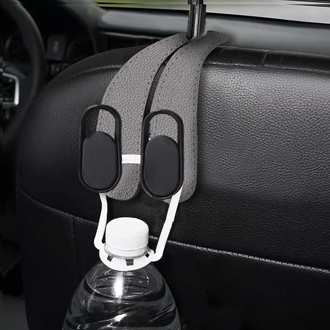 2PCS Car Seat Headrest Hook, Leather Dual Hook Vehicle Seat Back Storage Organizer for Purse Handbag Umbrella, Auto Backseat Groceries Hanger Holder, Universal for Truck SUV Sedan (Gray)
