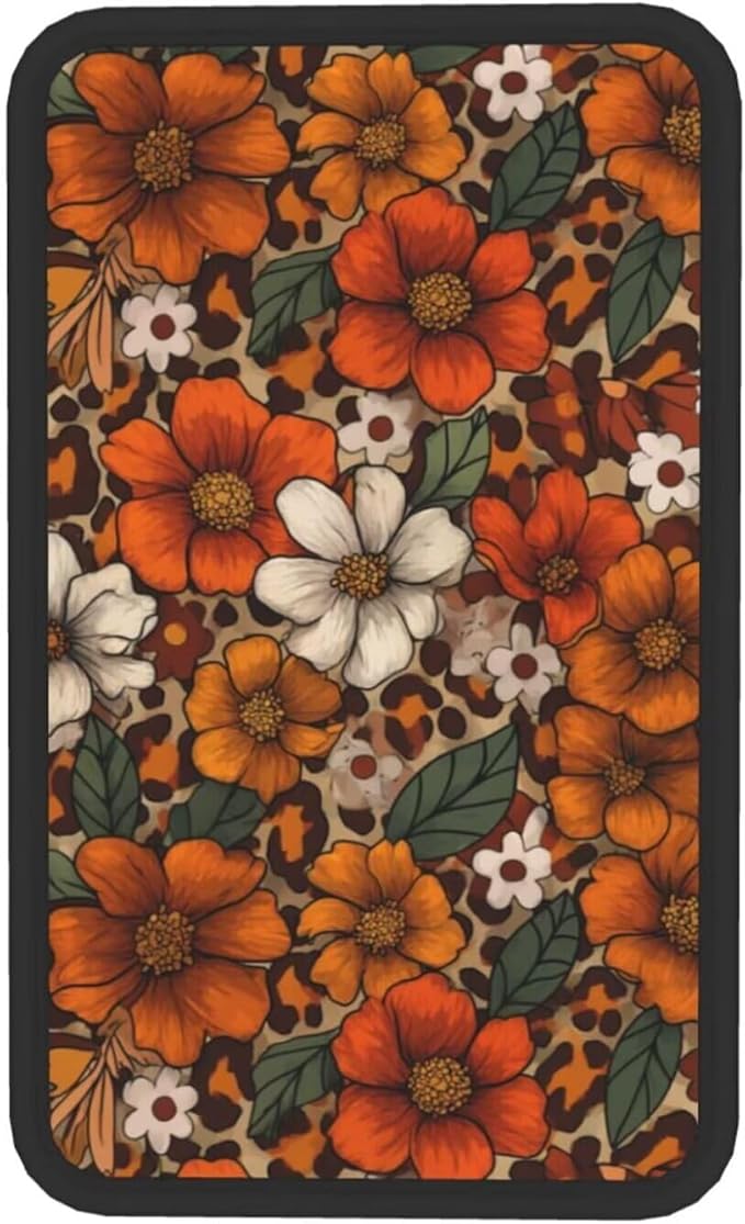 Brown Floral Center Console Cover Boho Hippie Daisy Cute Armrest Covers Soft Cozy Protector Interior Middle Console Lid Cover Pad Leopard Vintage Arm Rest Covers