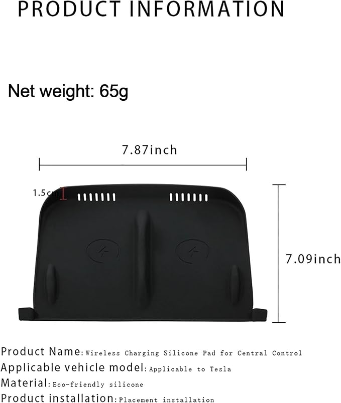 Model Y Center Consoles Wireless Charging Pad, Non-Slip Silicone Mat for Tesla Model 3/ Y Juniper 2025 2024 Phone Charger Protective Pad Car Interior Accessories(Black,for Model 3/Y 2024)