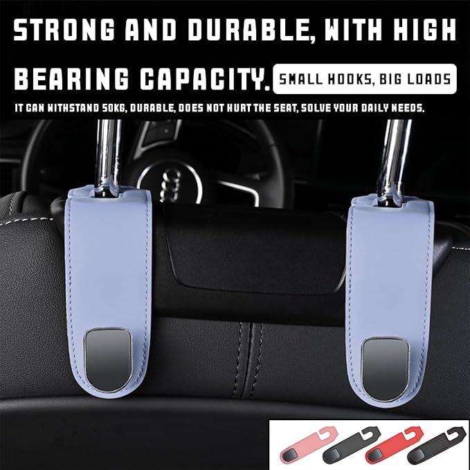 2PCS Car Headrest Hook, Leather Automotive Back Seat Hanger Holder Hooks Storage Organizer for Purse Drink Grocery Bag Coat Handbag, Vehicle Organization Accessories, Universal Fit（Pink）