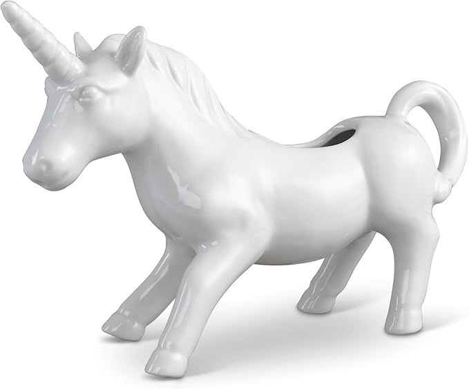 HIC Kitchen Unicorn Creamer With Handle, Fine Porcelain, 4-Ounce, For Serving Milk, Cream, Syrup, Dressings, And Sauces