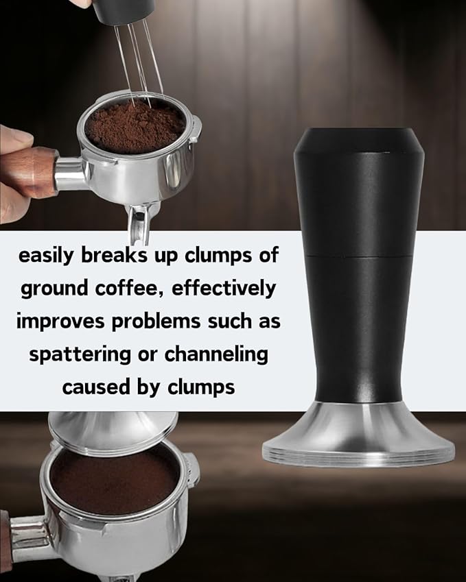 Espresso Tamper 51/53/58mm Magnetic WDT Tool 2 in 1 Accessories, Barista Coffee Tamper Kit with Distribution Tool Dosing Funnel Puck Screen, Stainless Steel Flat Base (58mm)