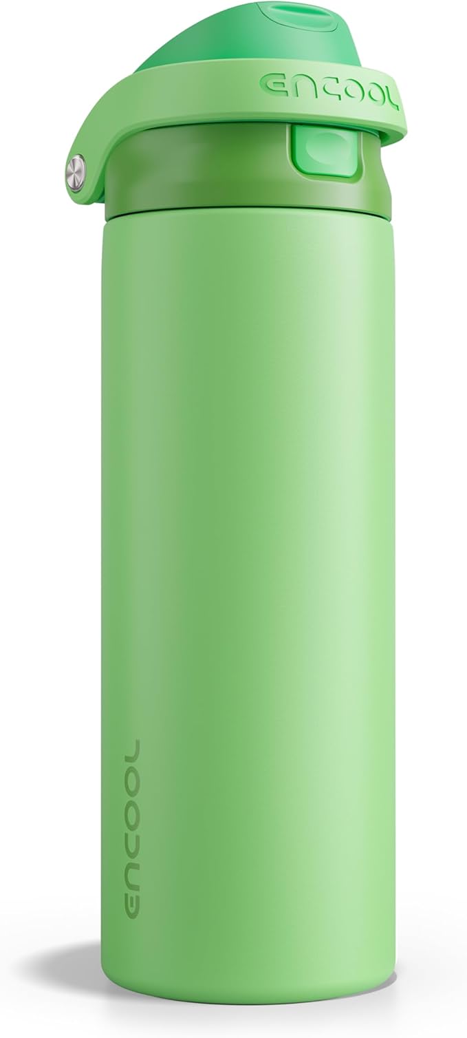 ENCOOL Leakproof Insulated Water Bottle with Straw Dual-Sip Water Bottle Bag-Safe Design for Work, Commute & Gym – Keeps Drinks Cold All Day, 24 oz, Algae Green