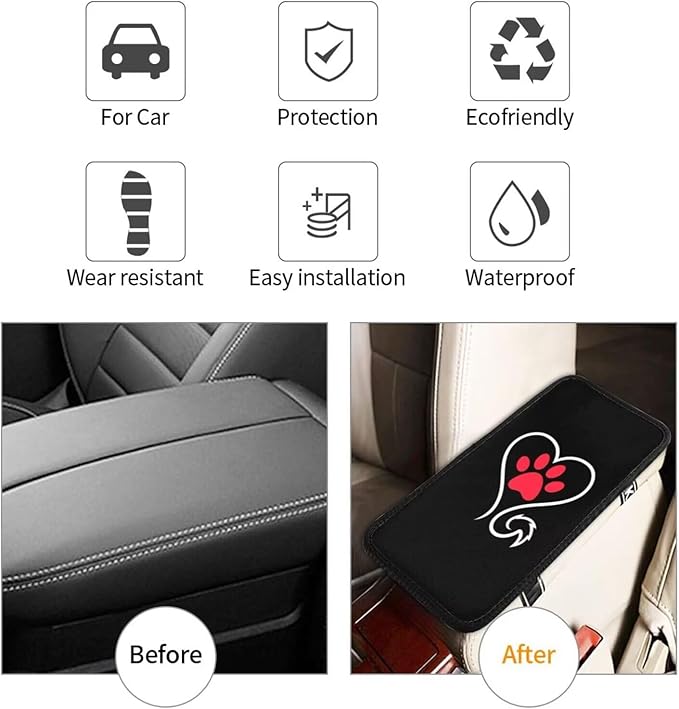 Paws Car Center Console Armrest Cover Dog Paw Footprint Cars Decor Accessories Pet Armrest Cushion Pad Black Cute Comfortable and Anti-Scratch Arm Rest Covers