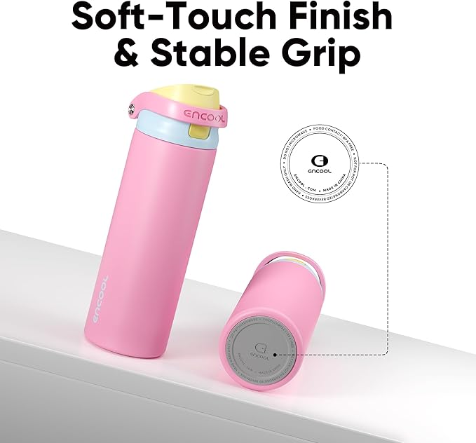 ENCOOL Leakproof Insulated Water Bottle with Straw Dual-Sip Water Bottle Bag-Safe Design for Work, Commute & Gym – Keeps Drinks Cold All Day, 24 oz, Shell Pink