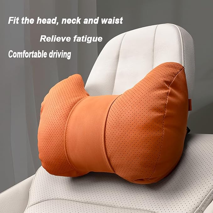 Car Neck Pillow Set for BMW M5 Touring 2025, Leather Car Headrest Lumbar Support Waist Backrest Head Support Cushion,Orange