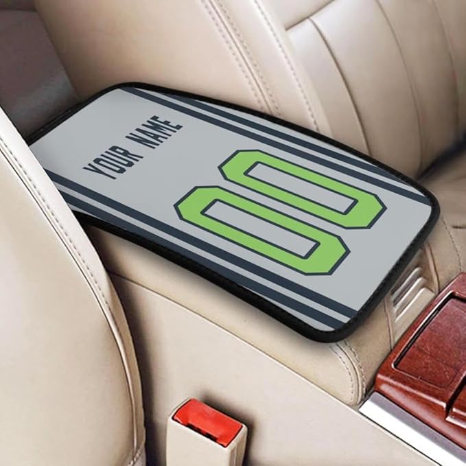Custom Car Armrest Cover,Add Personalized Name and Number As Gifts for Loyal Football Fans,American Football Auto Center Console Pad Car handrail Box Cushion,Fit for Most Car Seat Box Cover Protector
