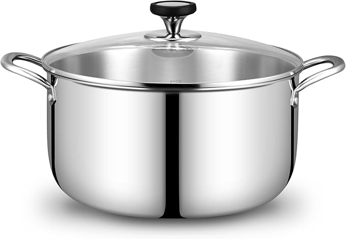 Tri-Ply Stainless Steel Stock Pot, 20 Quart Heavy Duty Induction Cooking Pot with Visible Lid for Pasta, Soup, Spaghetti, Sturdy & Double Handle, Dishwasher Safe