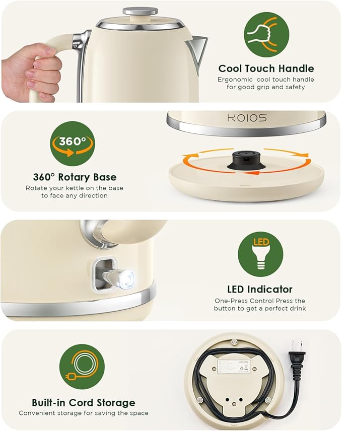 Electric Kettle 1.8L with Temperature Gauge, 1500W Fast Boiling Electric Tea Kettle, 100% Stainless Steel Retro-Style Hot Water Kettle Electric - Glowing LED Light, Auto Shut-Off & Boil-Dry Protection