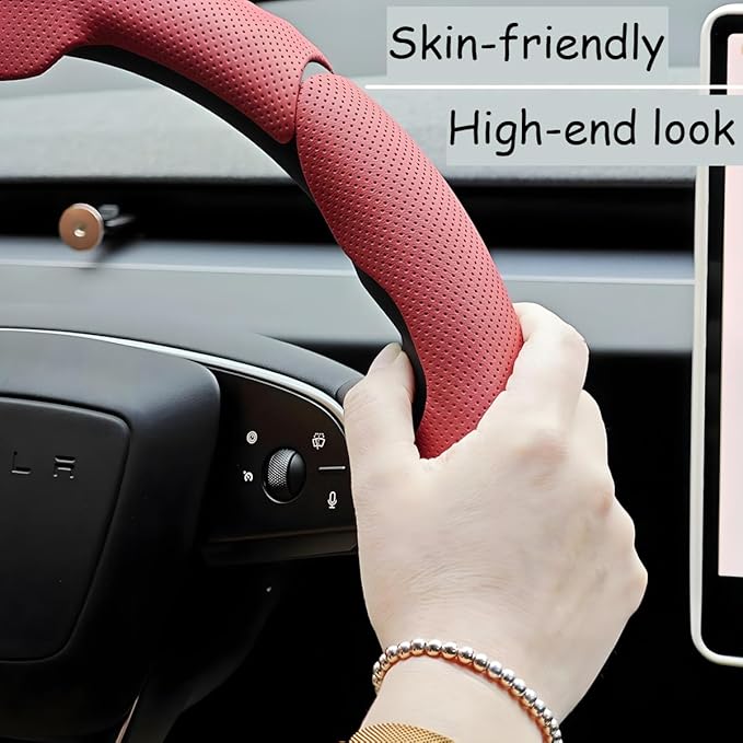Car Steering Wheel Cover, Nappa Leather 15 Inch Snap-On 3PCS Set Vehicle Steer Wheel Wrap Protector, Non-Slip Automotive Interior Protection Accessories, Universal Fit (Blue)