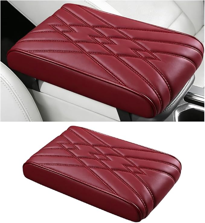 Car Center Console Cover, Memory Foam Leather Soft Breathable Armrest Seat Storage Box Protector Pad, Automotive Interior Middle Console Cushion Cover, Universal for Truck SUV Van (Red)