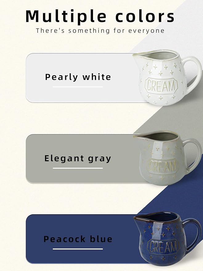 Creamer Pitcher,10 OZ Ceramic Creamer Pitcher with Handle for Milk, Sauces, Salad, Coffee, Farmhouse Kitchen Decor, Microwave & Freezer Safe (Vintage Blue)