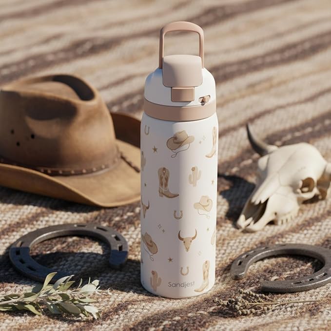Cowgirl Insulated Stainless Steel Water Bottle with Straw for Sports and Travel, 32oz, Gifts for Women Girls Friends Teens Birthday Christmas