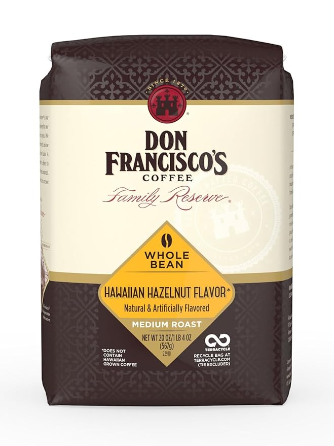 Don Francisco's Hawaiian Hazelnut Whole Bean Coffee, Medium Roast – 100% Arabica, Flavored Coffee, 20 oz Bag