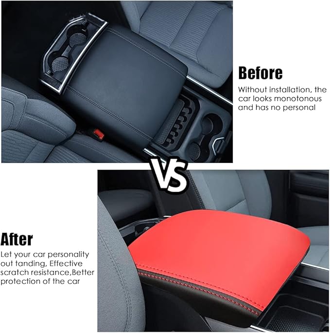 sportuli Center Console Cover Anti-Scratch Leather Armrest Pad Replace for 2019 2020 2021 2022 2023 2024 2025 Dodge RAM 1500 2500 3500, for All Makes & Models with Bucket Seats (Red)