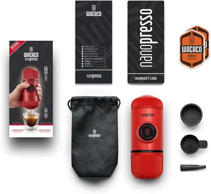 WACACO Nanopresso Portable Espresso Maker, Upgrade Version of Minipresso, 18 Bar Pressure, Red Patrol Edition