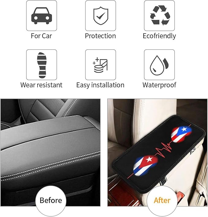 Auto Center Console Pad Puerto Rico Porto Rico Puerto Rican and Cuba Cuban Flag Be of one Mind Car Armrest Cover Armrest Seat Handrail Box Cover Cushion Universal Decoration Protector Accessories