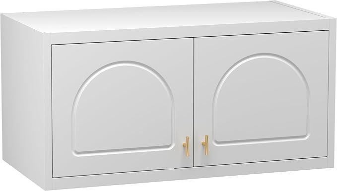 Polup Metal Wall Cabinet, Upper Cabinet for Wardrobe, Small Overhead Storage Cabinet for Bedroom, Living Room, White, 18" D x 32" W x1 5" H - Assembly Required