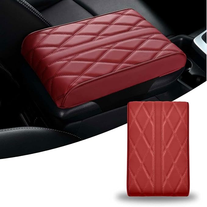 Car Armrest Cushion for Jaguar F-Pace 2015-2019 2020 2021 2022 2023 2024 2025, Car Center Console Cover Armrest Pad Soft Leather Car Interior Accessories,Red