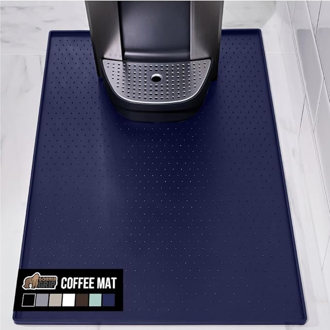 GORILLA GRIP Silicone Coffee Mat, 15x23, Espresso Machine Bar Accessories, Keep Kitchen Counters Clean, Stays in Place, Waterproof and Heat Resistant Dish Drying Mats, Home Decor Essentials, Navy