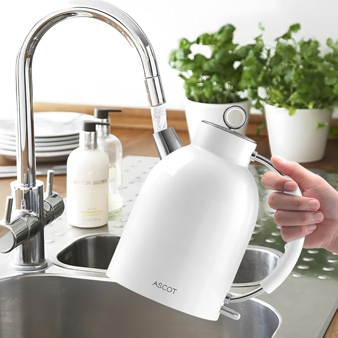 ASCOT Electric Kettle, Stainless Steel Tea Boiler 1.6qt 1500W Retro Tea Heater & Boiling Kettle, Auto Shut-Off and Boil-Dry Protection(White)