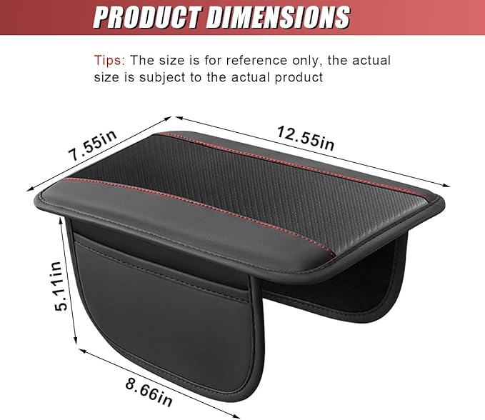 Car Center Console Cover, Carbon Fiber Leather Car Armrest Cover Protector, Auto Middle Console Support Pad with Side Storage, Universal Storage Box Cushion for Most Vehicle Interior (Black)