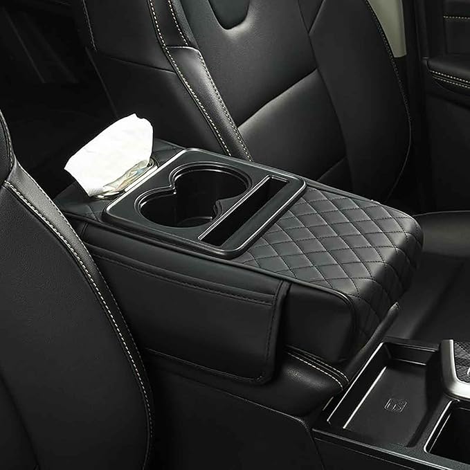 Car Armrest Pad for Nissan Altima 2013-2018, PU Leather 5-in-1 Armrest Storage Box Center Console Cover Armrest Cushion Arm Rest Cushion Pads with Cup Holders and Tissue Box,A/Black