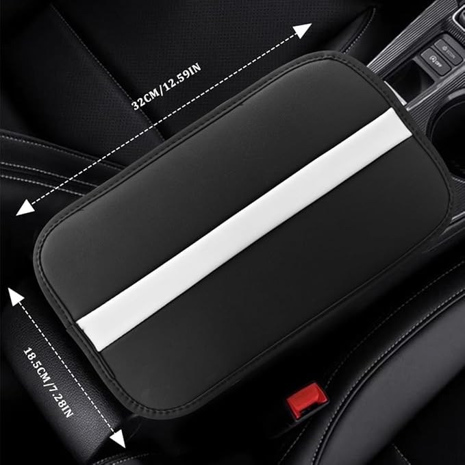 Car Center Console Cushion Pad, Arm Rest Cover for Car, Leather Waterproof Auto Armrest Seat Box Protector, Auto Armrest Storage Box Accessories Fits for Most Vehicles, SUVs, Trucks (White)