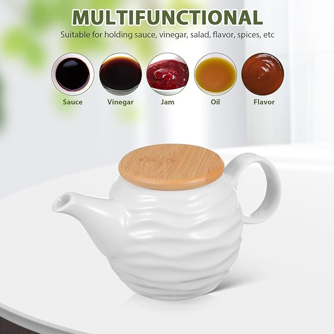 Luxshiny Milk Creamer Jug: 10.5oz Ceramic Sauce Dispenser, White Water Ripple Coffee Creamer Pitcher with Handle and Lid