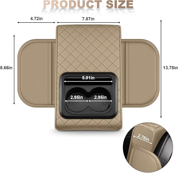 Center Console Cover Fit for Highlander Faux Leather Car Armrest Cushion with Storage Bags, Cup Holder ＆ Phone Storage Multifunctional Middle Console Cover(Beige)