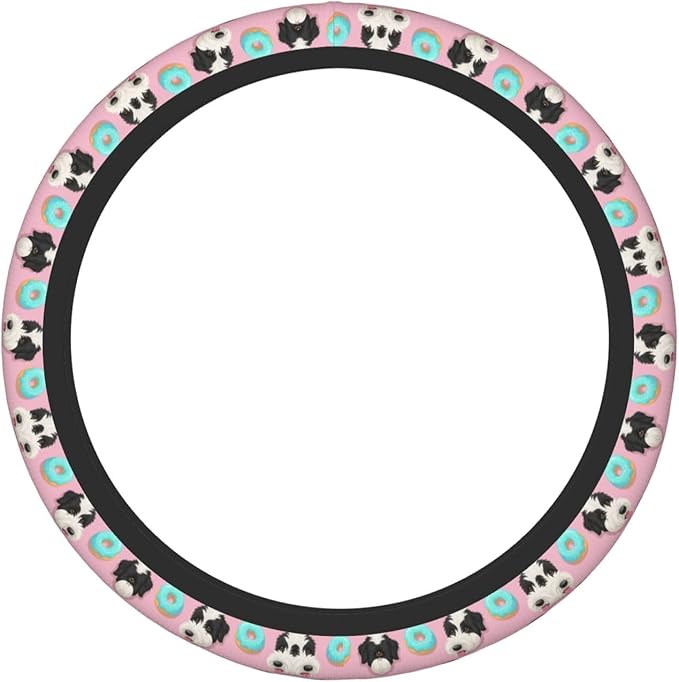 Old English Sheepdog Pattern Car Steering Wheel Cover, 15 Inch Steering Wheel Cover Stylish Decor for Most Cars