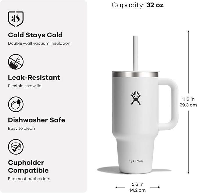 Hydro Flask Travel Tumbler with Handle, Lid and Straw - Insulated Stainless Steel in 32 Oz Moonshadow
