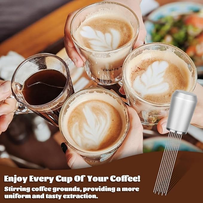 WDT Espresso Tool Retractable Espresso Coffee Stirrer Heavy Duty 6Pin WDT Espresso Distribution Tool Silver