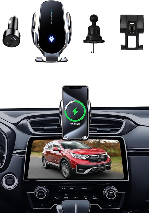 Phone Holders for Honda CRV 2017-2022 Accessories. Electric Cell Phone Car Mount Supports 15W Wireless Charging.Custom Fit CR-V Phone Holder Not Affect Air Vent and Fits All iPhone & Android.