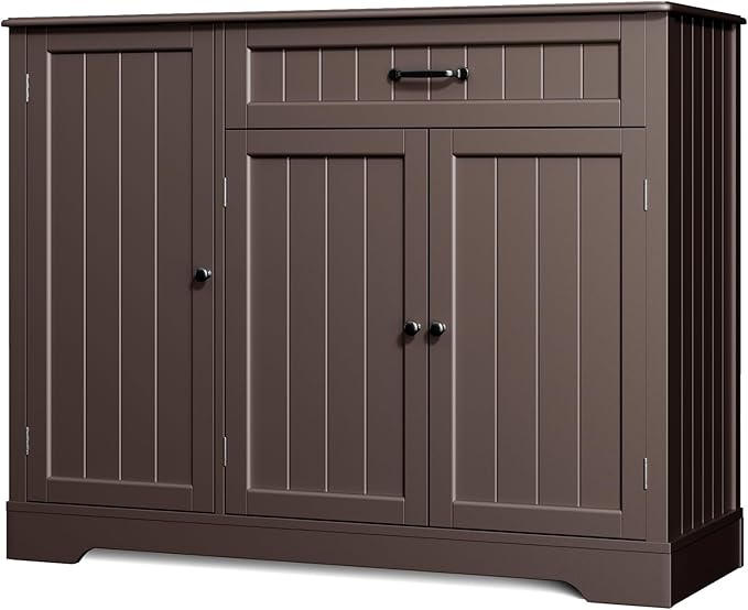 Gizoon Kitchen Coffee Bar Cabinet with Storage Kitchen Sideboard Buffet Cabinet with Drawers, Short Pantry with Door and Shelves for Bathroom and Living Room, Dark Brown