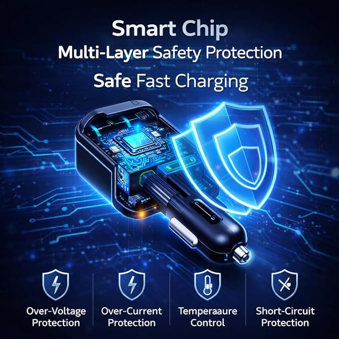 Mizi [2025 Upgraded] Retractable Car Charger 5 in 1, 69W Fast Charging with 2X Retractable Cords [Type-C], 2X Type-C & 1X Type-A Port for iPhone 16/15/14/13/12, Samsung, and More – Black