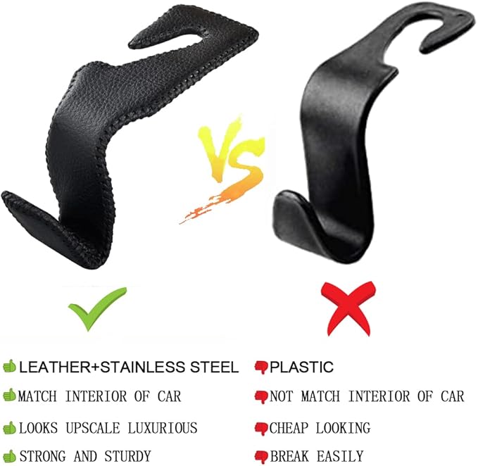 Car Hooks Universal Car Vehicle Back Seat Headrest Hanger Holder Hook Microfiber Leather & Stainless Steel for Bag Purse Cloth Drink Grocery (Brown)