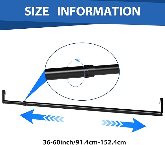 Threehoney Expandable Closet Rod for Wire Shelf Hanging Clothes Adjustable Heavy Duty Closet Hanging Rod Extender Heavy Duty Hanger Bar Metal Poles for Wardrobes Hanger, 1 Pack(36-60 Inch,Black)