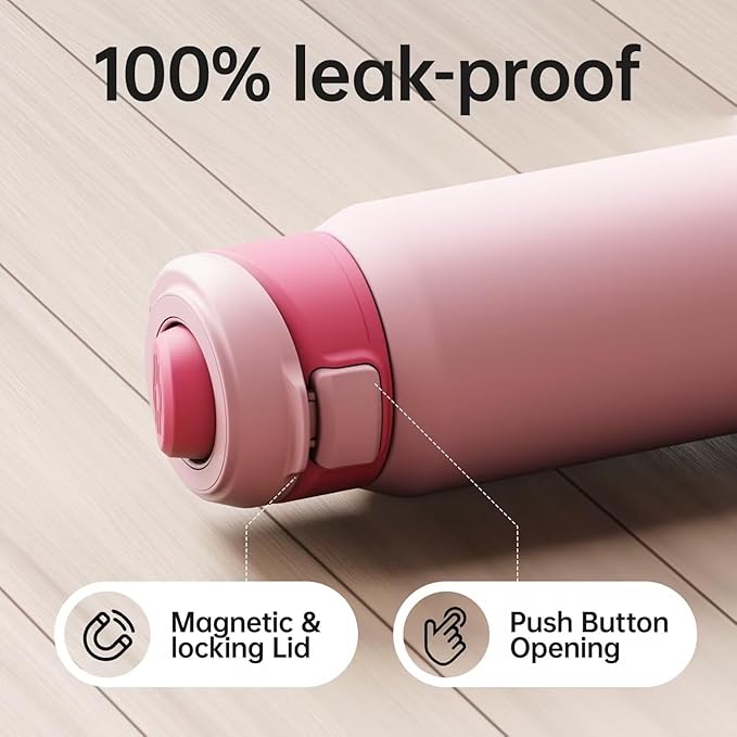 Insulated Magnetic Water Bottle - Reusable Stainless Steel Bottle with MagSafe Compatible Phone Holder - Keeps Cold for 24 Hours - Perfect for Gym, Sports, and Travel - Pink 24oz