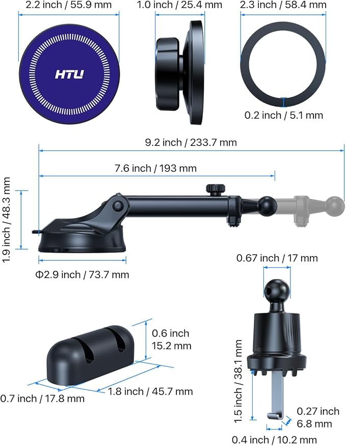 【Military-Grade】HTU for MagSafe Car Mount【Upgraded Strongest Suction】Magnetic Phone Holder Cell Stand for Dashboard Windshield Vent,Truck Cradle for iPhone 17 Pro Max 16 15 14 13 12 Tesla, Navy Blue
