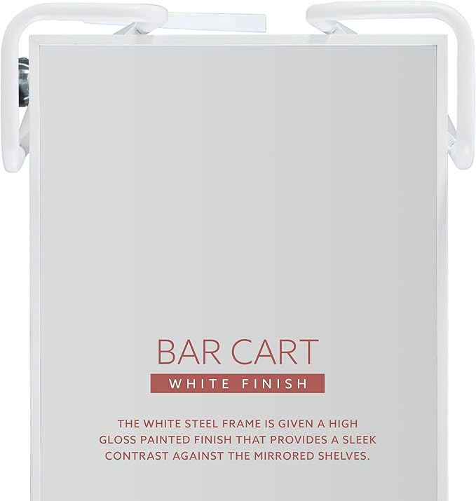 Gina White Mid-Century Bar Cart with Mirrored Shelves and Locking Wheels by Linon