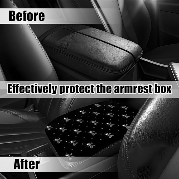Car Center Console Cover, Waterproof Leather Bow Ribbon Vehicle Arm Rest Pad, Comfortable Automotive Interior Seat Box Armrest Protection Cushion Accessories, Universal Fit (Gray)