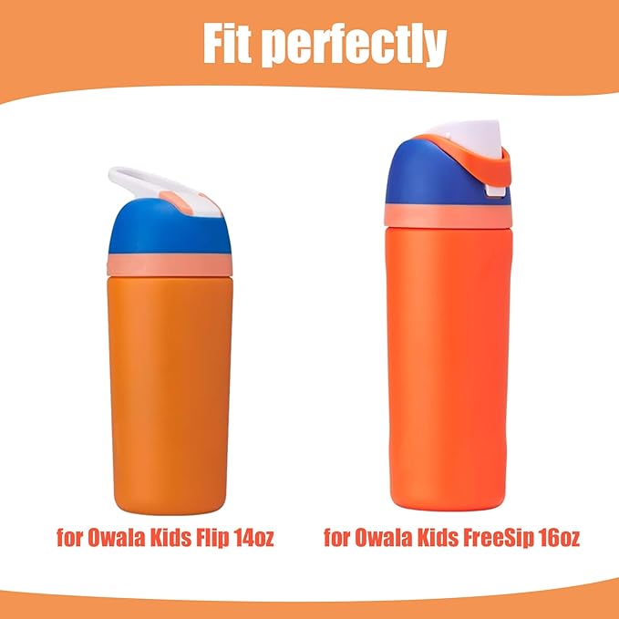 Mity rain 2PCS Protective Boot Compatible with Owala Kids Water Bottle 16 oz &14 oz, Silicone Boot Accessories for Owala Kids FreeSip 16oz & Flip 14oz (Orange)